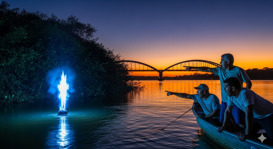 Chama azul no Rio Mogi-Guaçu: Mistério químico intriga pescadores de Leme